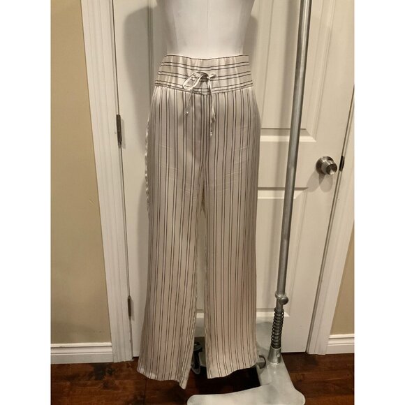 Maggie Marilyn Off white Silk Somewhere Striped Drawstring Pants $577 Size 6 - Picture 2 of 8